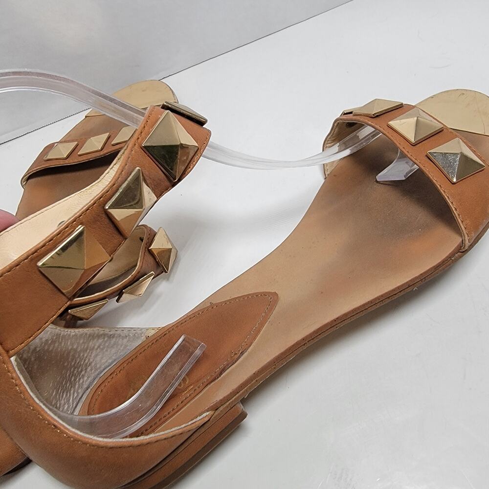 Isola Sandal 7.5 Ankle Strap Flat Gold Stud Spike Grommet Brown Zip - Picture 4 of 7